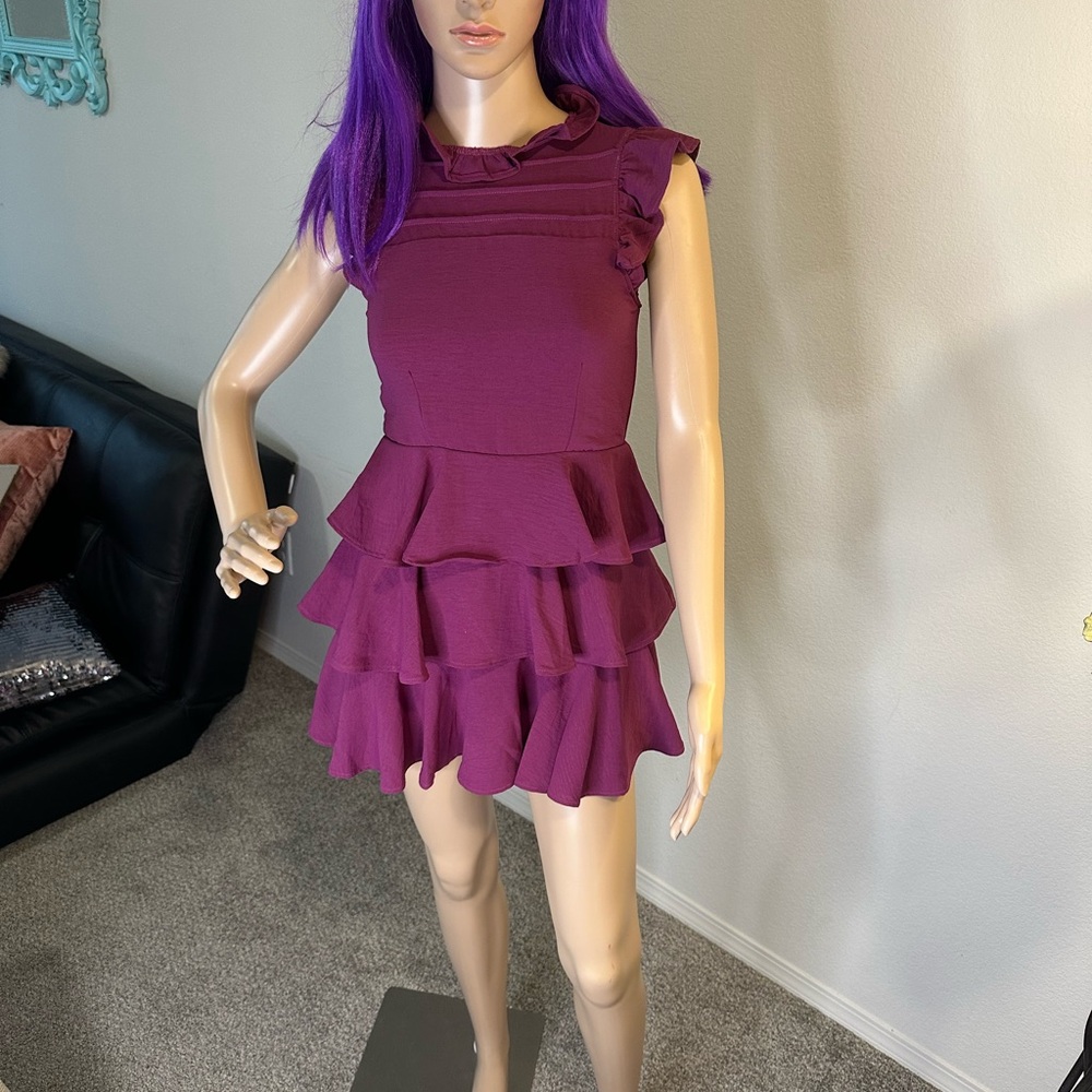 Purple Fit and Flare Mini Dress with Tiered Ruffles